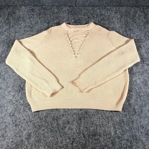 Forever 21 Plus 2X‎ Beige Lace-Up V-Neck Ribbed Knit Sweater